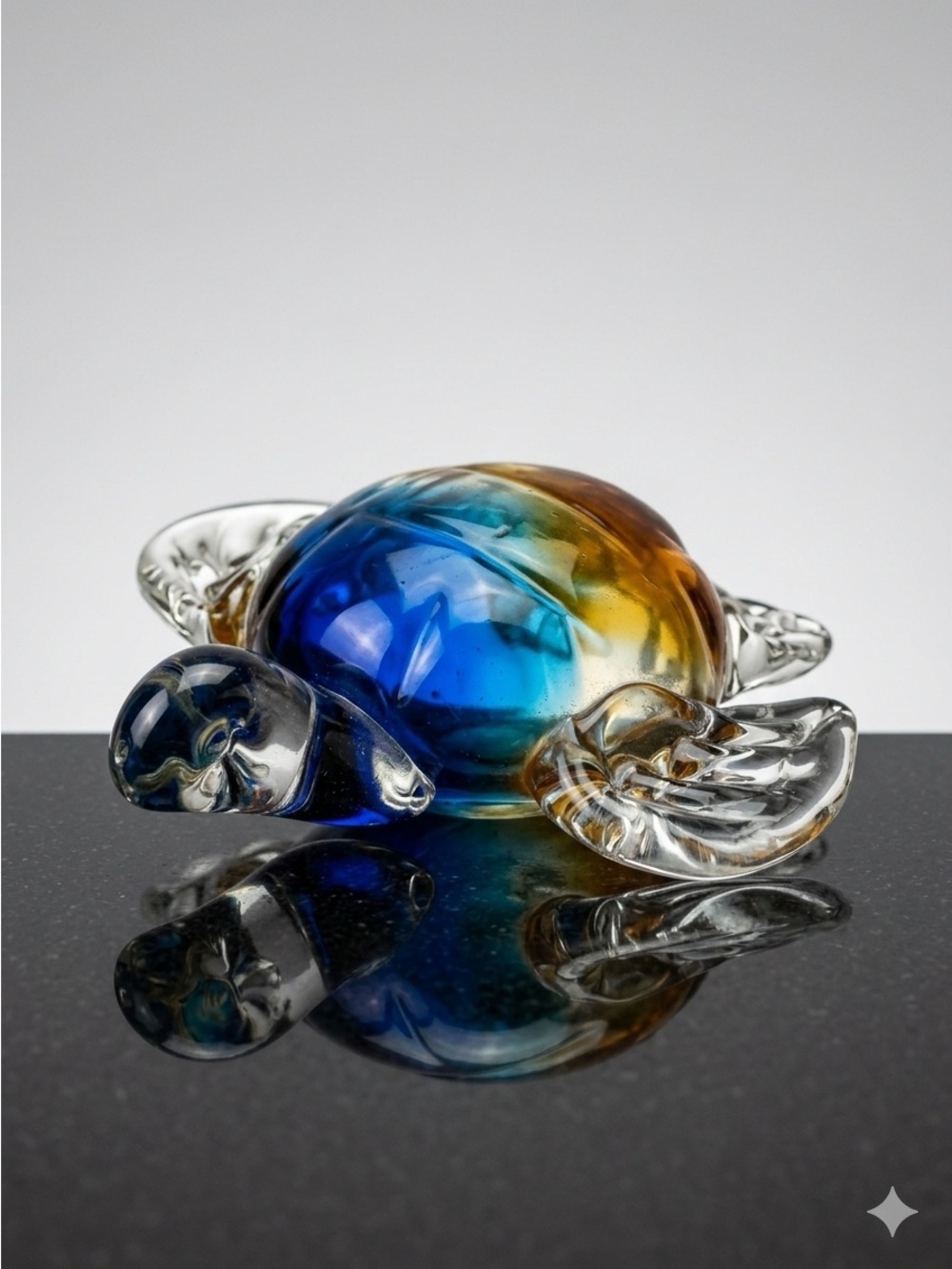 Dynasty Gallery Hand-blown Glass Sea Turtle Blue/Yellow/Clear 7”x7”Paperweight